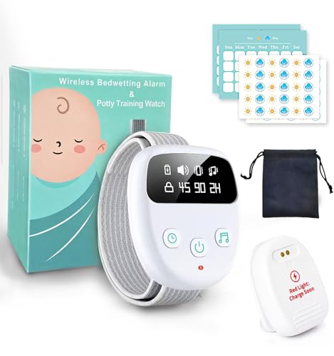 Wireless Bedwetting Alarm for Children and Adults Bed WettingAlarm for Boys and Girls Night Potty Training Device Pee Alarmfor Bedwetting Bedwetting Alarm for Older Kids (Pure White)