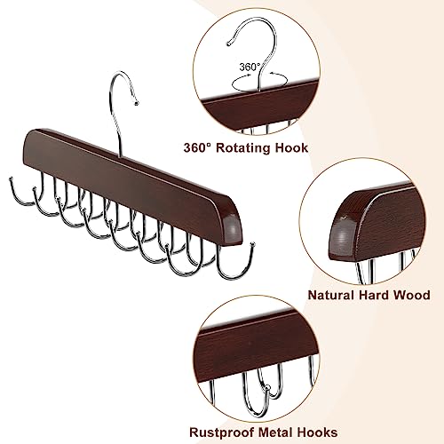 Belt Hanger for Closet, Sturdy Wood Belt Rack Closet Accessories with 14 Hooks Belt Organizer for Closet Organizers and Storage Max 42 Belts-Mahogany 2 Pack