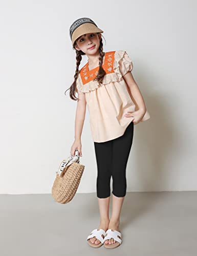 Kiench Girls Capri Leggings 3/4 Length Pants Pack of 4 Summer Dance Sports Capris4