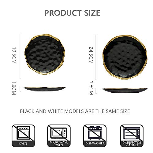 ZRZJBX Plate Set Made of Stoneware, Vintage Dinner Service, Irregular Shape, Hand Painted, with Gold Edge, 2 Tablets, White Diameter 19.5 cm + Diameter 24.5 cm