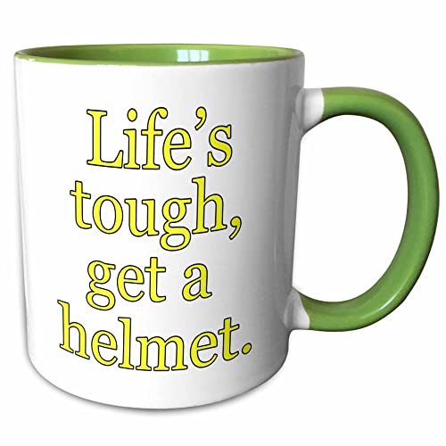 3dRose Lifes tough get a helmet, Yellow 15oz Two-Tone Green Mug
