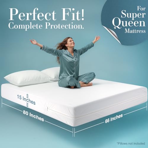 Image of Utopia Bedding Mattress Protector Zippered Super Queen Size, 100% Waterproof Bed Bug and Dust Mite Proof Mattress Encasement, Absorbent 6 Sided Mattress Cover