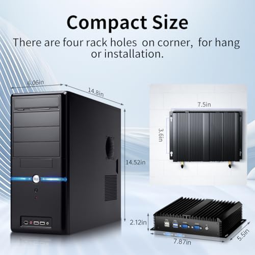 Image of msecore Industrial PC, Fanless Mini Computer with Core i7-5500U 16G RAM 512G SSD, 1*HDMI 1*VGA, Dual Display, 6*COM RS232, Dual LAN, WiFi /4G, WOL, Windows 10 Pro /Linux /Ubuntu