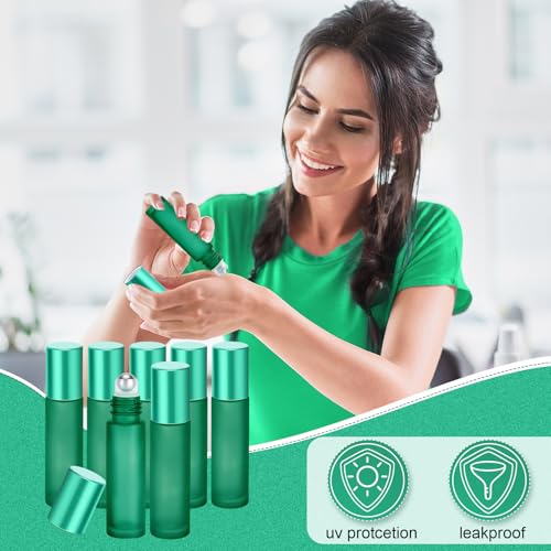 Image of Sumind 150 Pcs Frosted Glass Roller Bottles 10 ml, Frosted Green, about 10 ml in capacity
