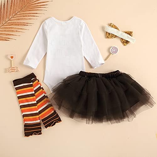 Baby Girl Thanksgiving Outfit Bodysuit+Tutu Skirt+Leg Warmer+Bunny Headband Set - Image 3