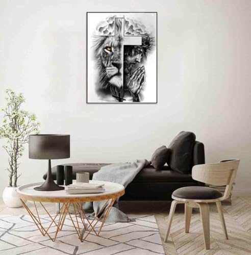 Image of Jesus Christ Cross Stitch Kits for Adults Beginner,Lion Counted Cross Stitch Kits Printed Stitching Cute Patterns Dimensions Needlepoint Art Crafts Embroidery Kits for Adults Beginners