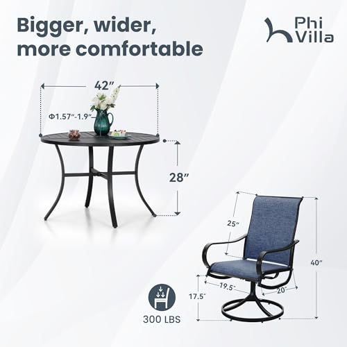 PHI VILLA 5 Piece Patio Dining Set with 4 Outdoor Swivel Dining Chairs & 1 Large Round Dining Table, All Weather Blue Textilene Mesh Fabric Chair and Round Metal Table for Deck Lawn Garden - Image 3