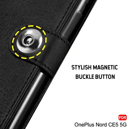 Image of TheGiftKart Genuine Leather Finish Flip Back Cover Case for OnePlus Nord CE 5 5G | Inbuilt Pockets & Stand | Wallet Style | Designer Button | Flip Back Cover for OnePlus Nord CE5 (Faux Leather, Black)