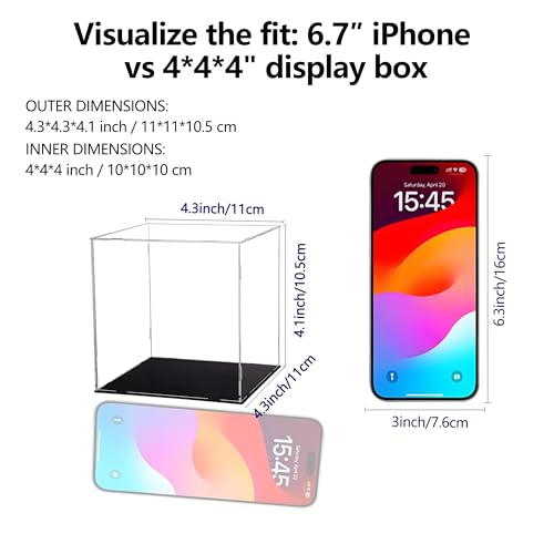 Image of Evron Display Case for Collectibles Assemble Clear Acrylic Box Alternative Glass Case for Display Action Figures Home Storage & Organizing Toys (4x4x4 inch; 10x10x10 cm)