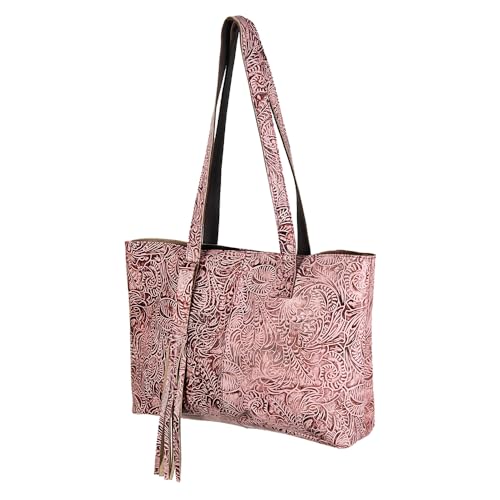 Bolso tipo tote para mujer de American Darling, de cuero genuino con estampado western y herramientado miniatura 1