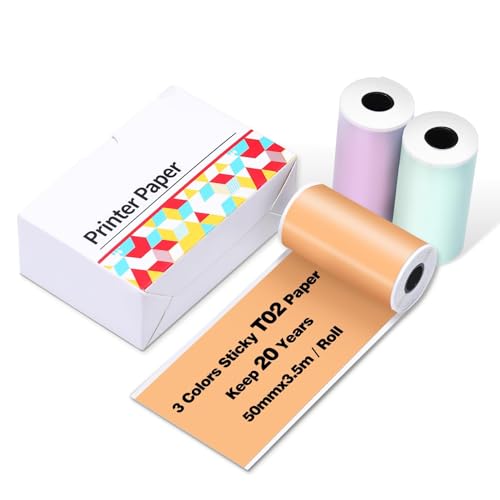 Image of Ponek T02 Mini Printer (Pink with 1 Roll Paper+ T02 3Color Paper (50mm x 3.5m & Keep 20 Years)