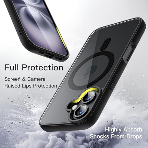 Image of DIZORO Compatible iPhone 16 Case,Compatible with MagSafe, Non Yellow Military-Grade Drop Protection & Hard PC Back Cover Slim Transparent Anti-Scratch Shockproof Phone Case - Black