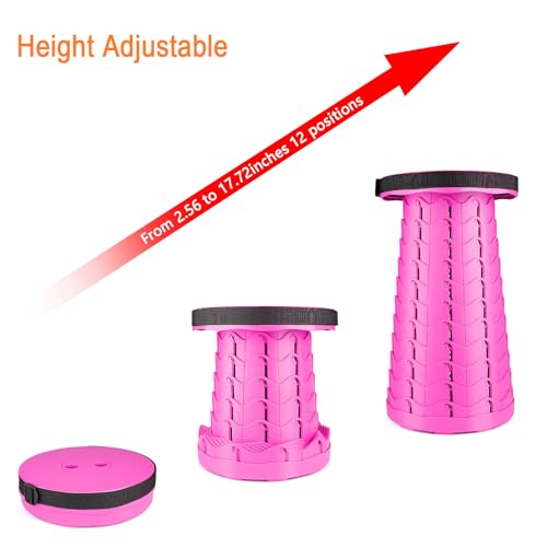 Image of Boreeman Upgraded Folding Stool Lightweight Yet More Sturdy with Load Capacity 400lbs Portable Collapsible Stool for Camping Fishing Hiking BBQ (Pink)
