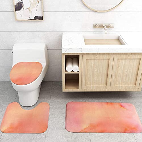 Pfirsichfarbene Badezimmerteppiche und -matten-Set, 3-teilig, waschbar, Korallen-Rutschfest, Badematte, Teppiche mit… – Bild 3