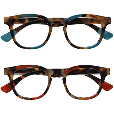 Opulize Ava 2er-Pack Damen Frauen Braune Schildpatt Turquoise Rot Komfort Fit Lesebrille Federscharniere RR62-QZ +3,00 Cover