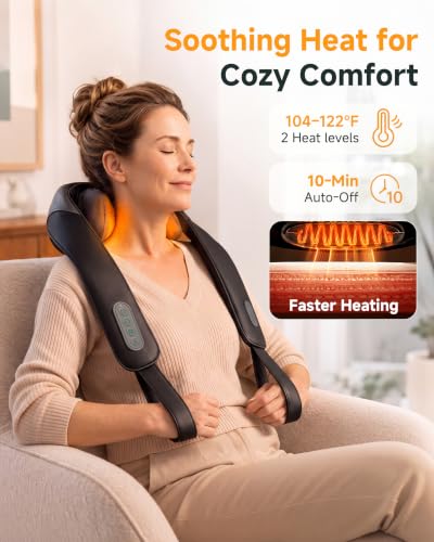 Image of Snailax Cordless Neck Massager with Heat for Pain Relief Deep Tissue, 4D Kneading,Rechargeable Shiatsu Back Neck Massager for Neck, Shoulders Back，Gift for Father | 2 modes, 3 speeds, 104-122F heat, Wearable hands-free straps, washable sleeve, 100-min battery
