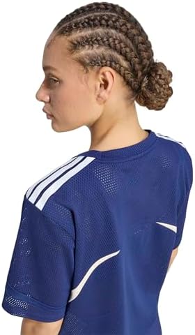 adidas Women's Hyperglam 3-Stripes Color Block Mesh T-Shirt, Dark Blue, Medium - 4