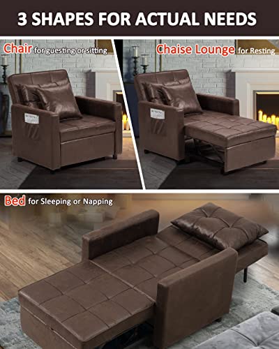 XSPRACER-Updated-Convertible-Chair-Bed-Sleeper-Chair-Bed-3-in-1-Stepless-Adjustable-BackrestArmchair-Sofa-Bed-PU-Imitation-Brown-Single-One XSPRACER Updated Convertible Chair Bed Sleeper Chair Bed 3 in 1 Stepless Adjustable BackrestArmchair Sofa Bed PU Imitation Brown Single One