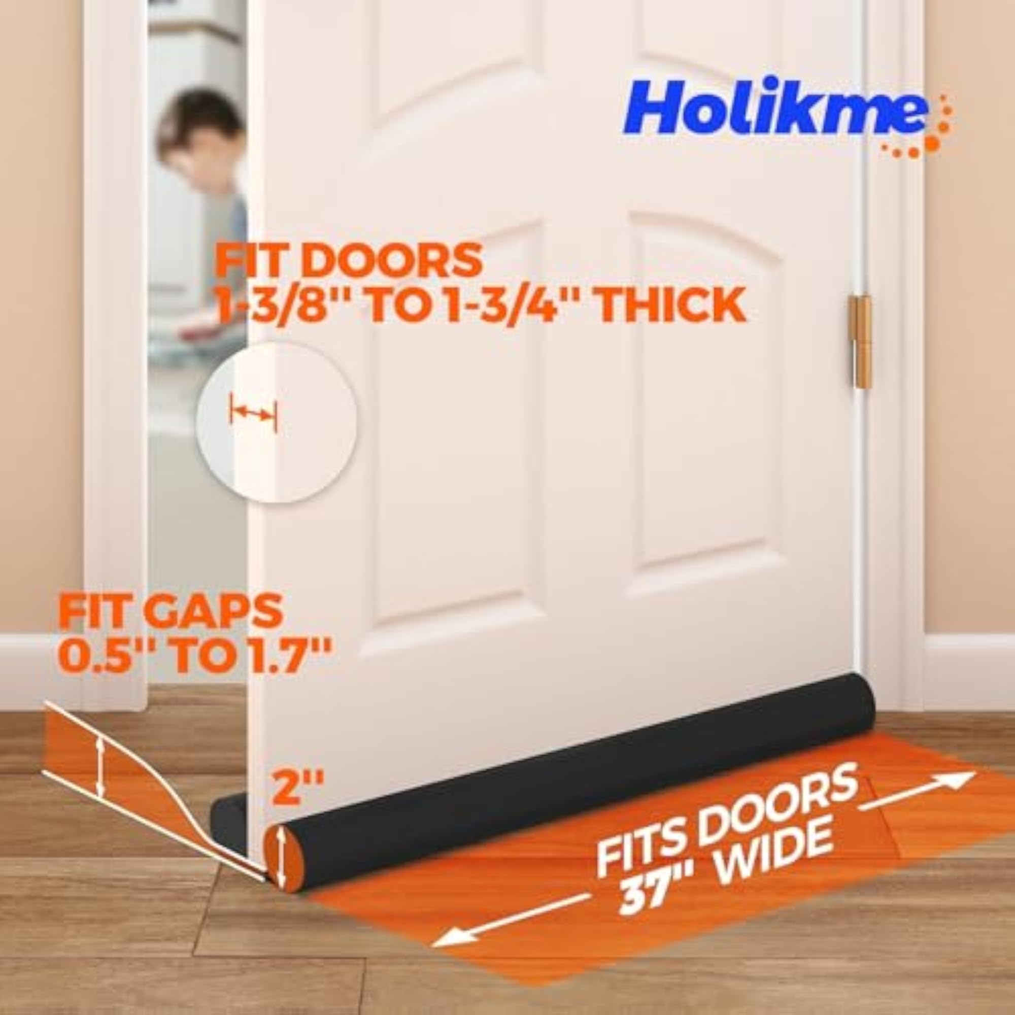 Adjustable Door Draft Stopper Weather Stripping, Black