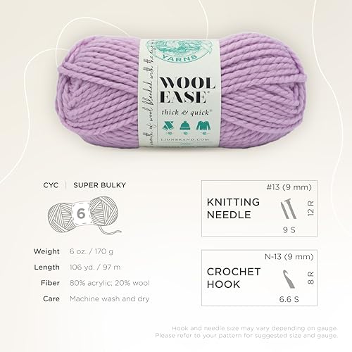 Image of Lion Brand Yarn Wool-Ease Thick and Quick Yarn, Soft and Bulky Yarn for Knitting, Crocheting, and Crafting, 1 Pack, Fairy | Super Bulky Wool Acrylic Blend Fiber for Soft Hats, Sweaters, Chunky Blankets, Yarn for Crochet, Knitting, Crafts, Weaving