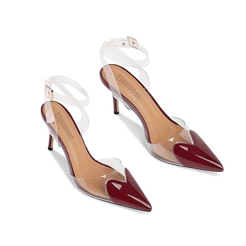 Women's Heart Heels Shoes Slingback Pointed Toe Wedding Mules Clear High Heel Sandals3