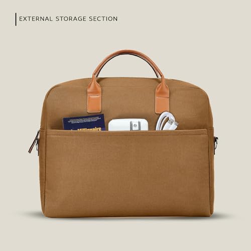 Image of AirCase Office Canvas Sling Messenger Bag fits upto 15.6 inch Laptop /Macbook, PU Leather Handles, Detachable Shoulder Strap, Easy to Clean, for Office /Travel, Men & Women - 6 month Warranty