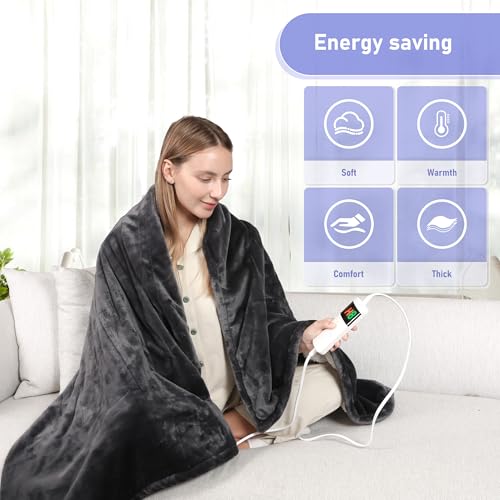 Qieryun Heizdecke Mit Abschaltautomatik, 130x180CM, 10 Heizstufen 8 Stunden Auto-Off-Timer Überhitzungsschutz, Wärme Decke Flanell Maschinenwaschbar, Beheizbare Decke Für Zuhause & Büro