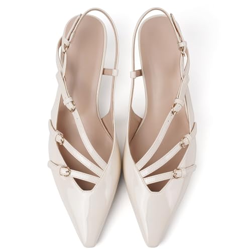 Image of CORNMOOD Stiletto Slingback Heels Pumps for Women | Glossy Patent Leather Kitten heel, Chic Dress Shoes for Modern Women, Ideal Wedding Evening Party and Work Office Outfit