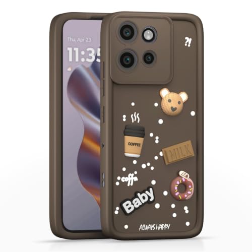 Image of Bintage Cute Fun Taddy Cartoon 3D Ball Bear Milk Donut Coffee Cup Silicon Case Full Body & Camera Protection Back Cover Compatible for Motorola Moto Edge 50 Neo - Brown