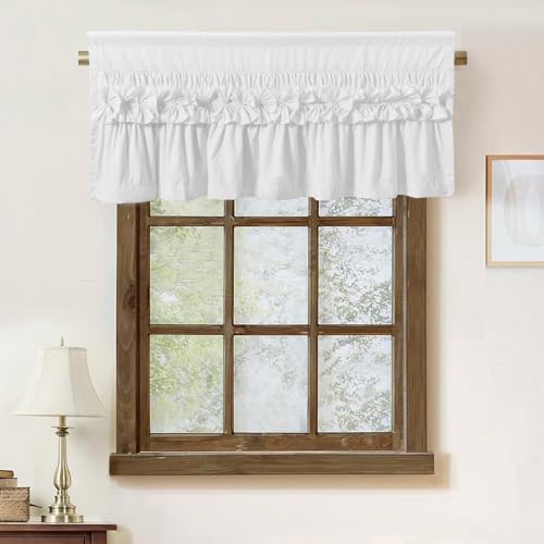 HIG 2 Pack Grayish White Ruffle Window Valances – Handcrafted Bow Tie Blackout Curtain Valances for Windows/Bathroom/Living Room/Bedroom, Farmhouse Decorative Privacy Kitchen Valance, 42"x18"(N60047) by HIG - Image 2