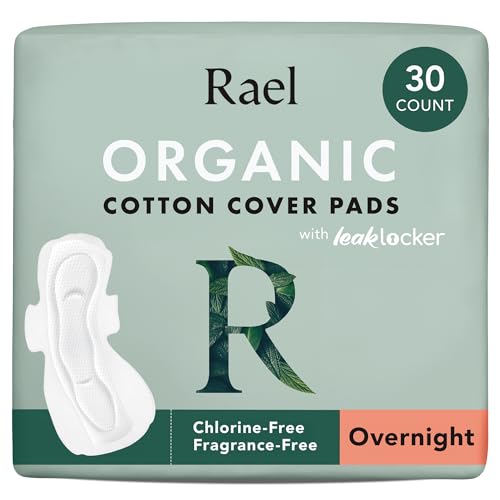 Image of Rael Pads for Women, Organic Cotton Cover - Period Pads with Wings, Feminine Care, Sanitary Napkins, Heavy Absorbency, Unscented, Ultra Thin (Overnight, 30 Count)