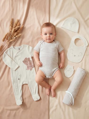 Image of 6 Pcs Clothing Gift Set with Box, 100% Cotton Soft & Breathable 6-Piece Layette Set with Bodysuit, Romper, Bib, Cap, Mittens & Swaddle, 0-12 Months, All-Season Wear