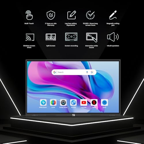 Image of 75 Inche 4K UHD Touch Screen LED TV UltraTouch Display Interactive Flat Panel with Monitor 3840x2160 Pixel 8GB 128GB with Display Stand Heavy Duty Adjustment Floor TV Trolley with Bracket.