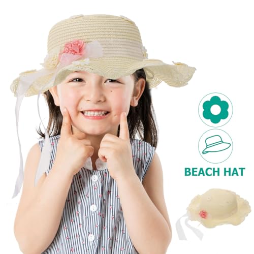 Daisy Straw Hat Bag Set Girls Straw Sun Hat Daisy Pattern Cute Floral Design for Kids Summer Beach Fun 5.51x4.33x0.78 Inches Milky White2