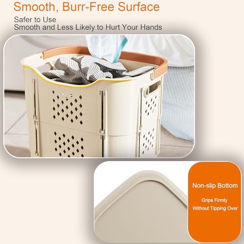 Collapsible Gray Laundry Basket with Handles, Large Portable Plastic Hamper for Dirty Clothes, Includes Small Underwear Basket - Ideal for Home & Travel