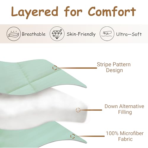 Image of ZPECC Toddler Down Alternative Comforter, 39x47 Hypoallergenic Baby Blanket Quilt, Soft Breathable Lightweight All Season Kids Duvet Insert for Crib Stroller Cot Daycare, Green Stripe