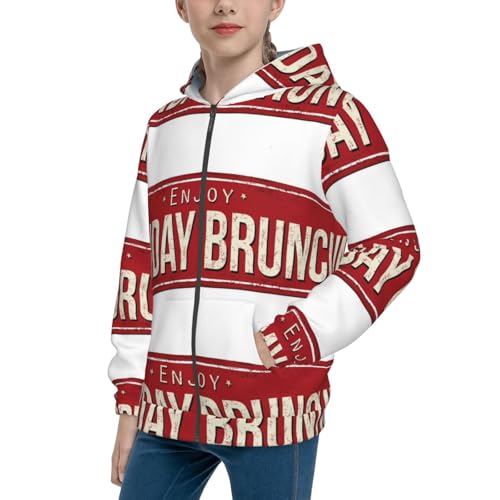 Retro Sunday Brunch Kids Pullover Hoodies Boys Zip Up Sweatshirts Girls Athletic Clothes with Pocket