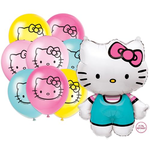 Hello Kitty Balloons | Set of 9 | Large 25 Hello Kitty Balloon (1) and 12 Balloons (8) | Sticker | Hello Kitty Birthday Decorations and Party Supplies | Officially Licensed