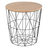 TIENDA EURASIA – Mesa Auxiliar Nórdica para Salón y Dormitorio | Estructura Metálica | Tapa de Madera Extraíble | Diseño Moderno | Mesa de Centro Decorativa y Funcional (D 41 x H 40 cm, Black)