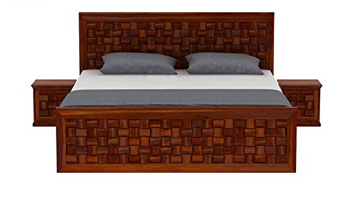 Image of Sheesham Solid Wood Honey Finish Ferguson Hydraulic King Size with Storage Wooden Bed for Beautiful Bedroom Room (King, Walnut)