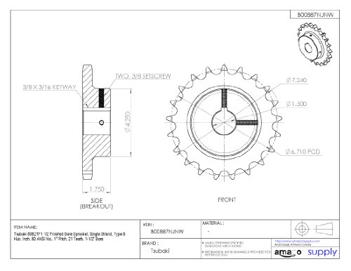 Pignon Tsubaki 80b21 usinage de précision alésage 1-1/2 pouce simple brin - 4
