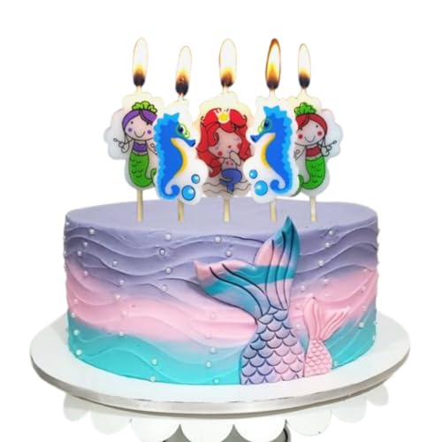 Image of WP WANNA PARTY Wax Mermaid Unscented Candles for Underwater Theme Birthday Party and Cake Decoration-Pack of 5, Multicolor