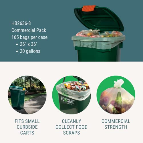 Image of EcoSafe-6400 HB2636-8 Certified Compostable Bag - 26x36 inch Green Bags for 20 Gallon Bin - Extra Strong Leak, Puncture and Tear Resistant Food Scraps Bin Liners, Pack of 165