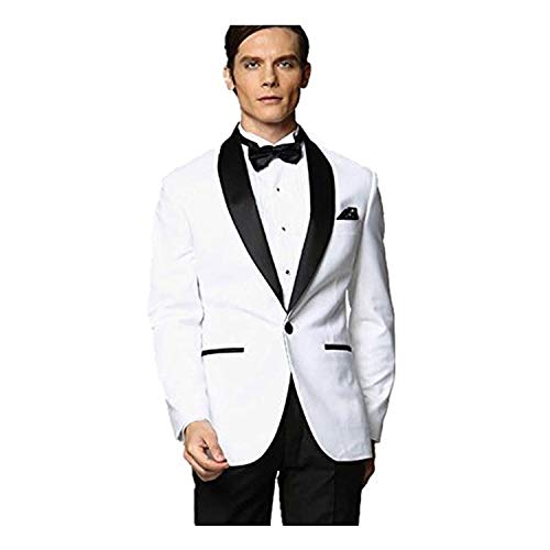 Image of MYS Men's Custom Made Groomsman Tuxedo White Suit Black Pants Bow Tie Set Size 40R