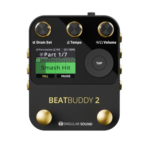 Singular Sound BeatBuddy Mini 2 Effektpedal (Drumbegleitung in Pedalform, 9 Drumsets, 24 Genres, 200+ Styles, Fusspedal Drum für Gitarre und Bass, einfache Bedienbarkeit, mit LED Anzeige)