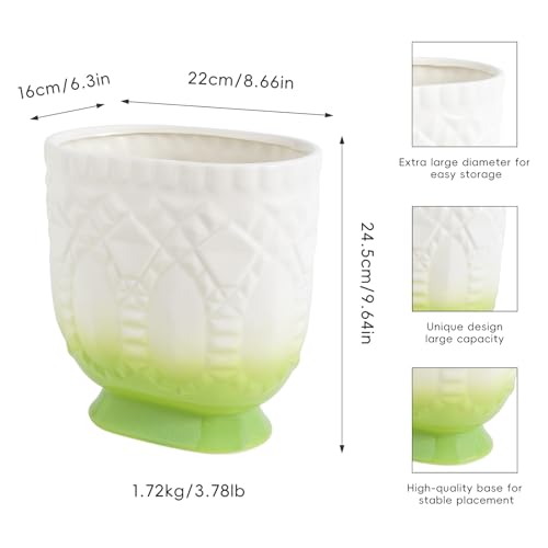 Image of Modern Trash Can - Ceramic Decorative Waste Container for Bathroom, Kitchen, and Bedroom, Garbage Bin for Home & Office, Wastebasket Container (Green)