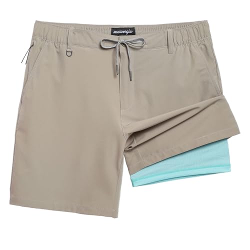 maamgic Mens Casual Shorts with Compression Liner 5/7 Inch Classic Fit Khaki Shorts