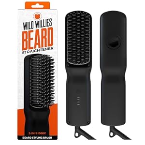Wild Willies Beard Straightener for Men – 3 Temperature Settings, Tourmaline Ceramic Heated Beard Brush & Hot Comb – Portable, Ionic Technology, Coarse & Curly Hair, 400F – Grooming Tool