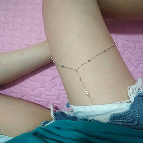Łańcuchy ciała Moda plażowa Seksowny łańcuszek na nogę Wytrzymałość uda Elastyczna lina Złoty i srebrny łańcuszek Bikini Zdjęcie uliczne Łańcuszek na nogę dla kobiet (posrebrzany) (posrebrzany)
