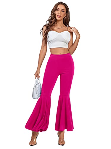 LYANER Women's Casual High Waist Ruffle Flare Pants Wide Leg Solid Stretchy Bell Bottom4